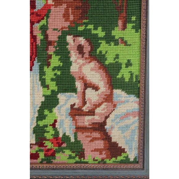 Fragonard The Souvenir Finished Needlepoint Framed French Victorian Lady & Dog - Picture 2 of 10